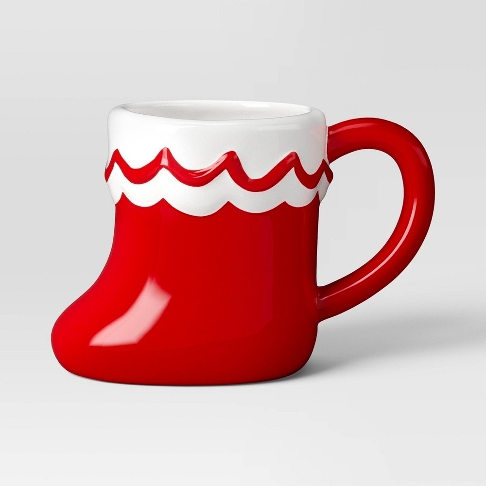 Christmas Red Stocking Coffee Mug 16oz Earthenware Holiday Gift Basket Ready
